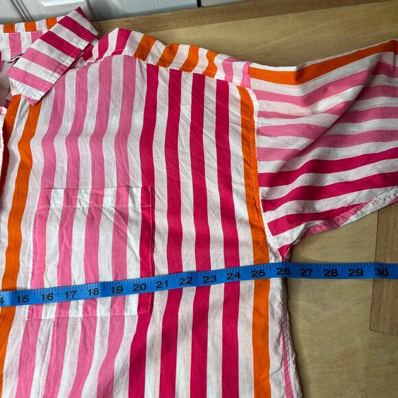 BEACH RIOT Alexa Coverup Button Down Top Size PL Pink Orange Stripes Long Sleeve - Picture 7 of 7